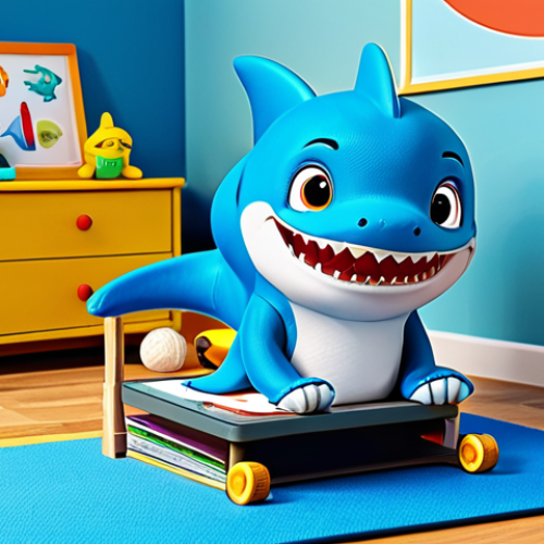 Home 17 Interactive Learning with Baby Shark**
A brightly colored children's room with a young child (age 6) fully clothed and wearing glasses, sitting on the floor playing an interactive learning game on a tablet featuring Baby Shark characters. The tablet screen shows a fun math problem. Toys and books are scattered around the room. Style: Cartoon illustration, vibrant colors, playful design, perfect anatomy, correct proportions, natural pose. Safe for work, appropriate content, fully clothed, modest, family-friendly.
**