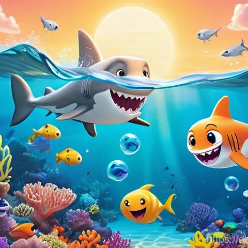 아기상어 이모티콘 - **Prompt:** A whimsical, underwater scene featuring the "Baby Shark" character. The shark is depicte...
