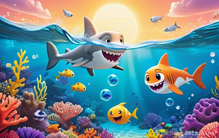 아기상어 이모티콘 - **Prompt:** A whimsical, underwater scene featuring the "Baby Shark" character. The shark is depicte...