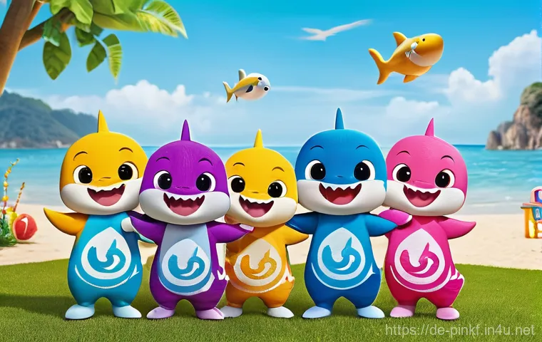 핑크퐁 해외 진출 현황 - **Global "Baby Shark" Family Celebration**
A vibrant, sun-drenched park teeming with a diverse g...
