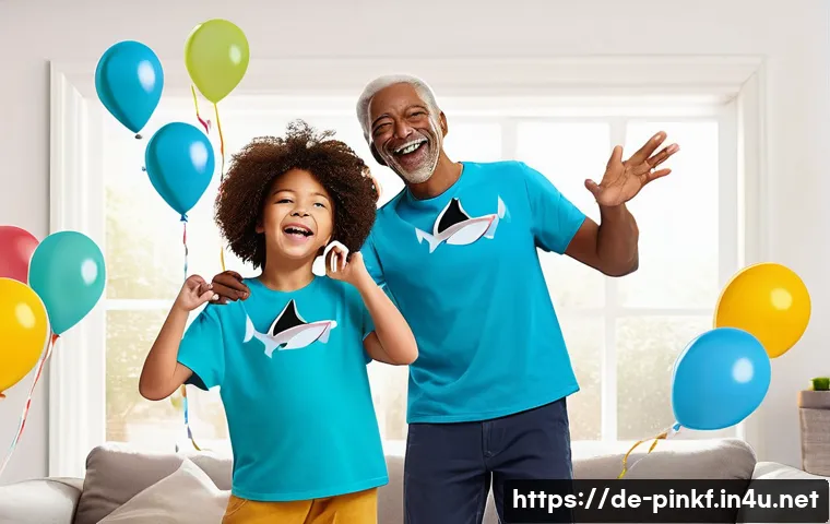 아기상어 춤 안무 배우기 - **Prompt:** A vibrant, joyful scene depicting a diverse family (parents, children, and grandparents)...