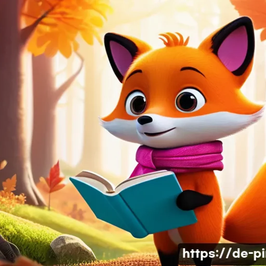 핑크퐁 주변 캐릭터 소개 - A vibrant and colorful digital illustration of Pinkfong, the clever little red-orange fox, with larg...