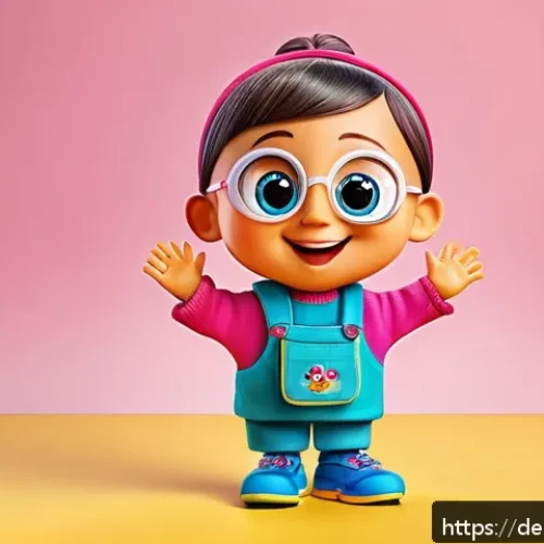 핑크퐁 캐릭터 디자인의 특징 - A vibrant, friendly cartoon character designed for children, featuring large, shiny round eyes with ...