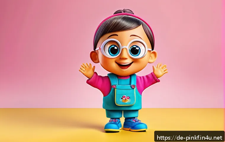 핑크퐁 캐릭터 디자인의 특징 - A vibrant, friendly cartoon character designed for children, featuring large, shiny round eyes with ...