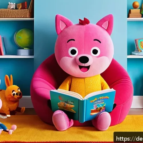 핑크퐁 그림책 추천 - A vibrant and colorful children's storybook scene featuring Pinkfong characters engaging in playful ...