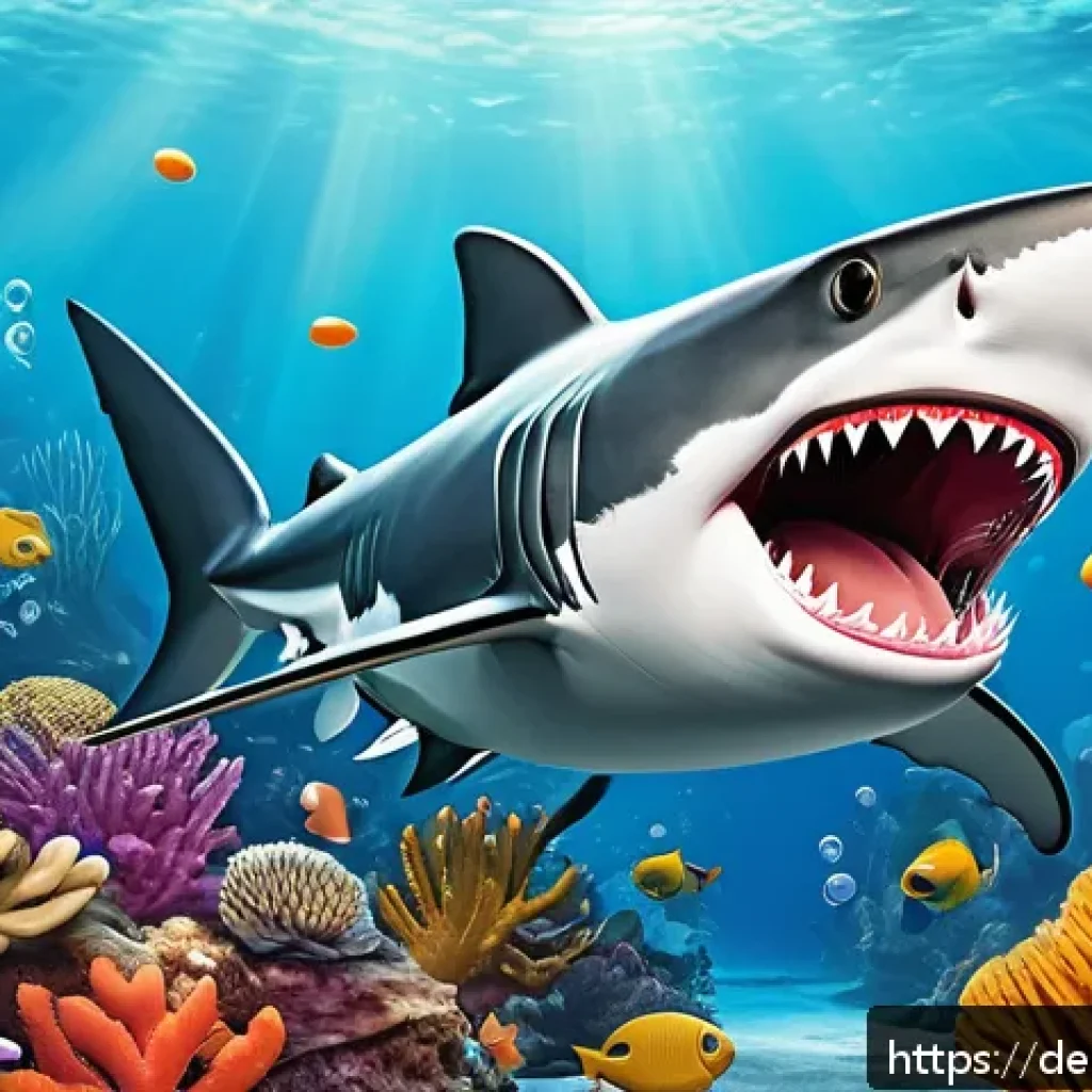 아기상어 유튜브 조회수 - A colorful, vibrant digital illustration of a cheerful cartoon shark family designed for young child...